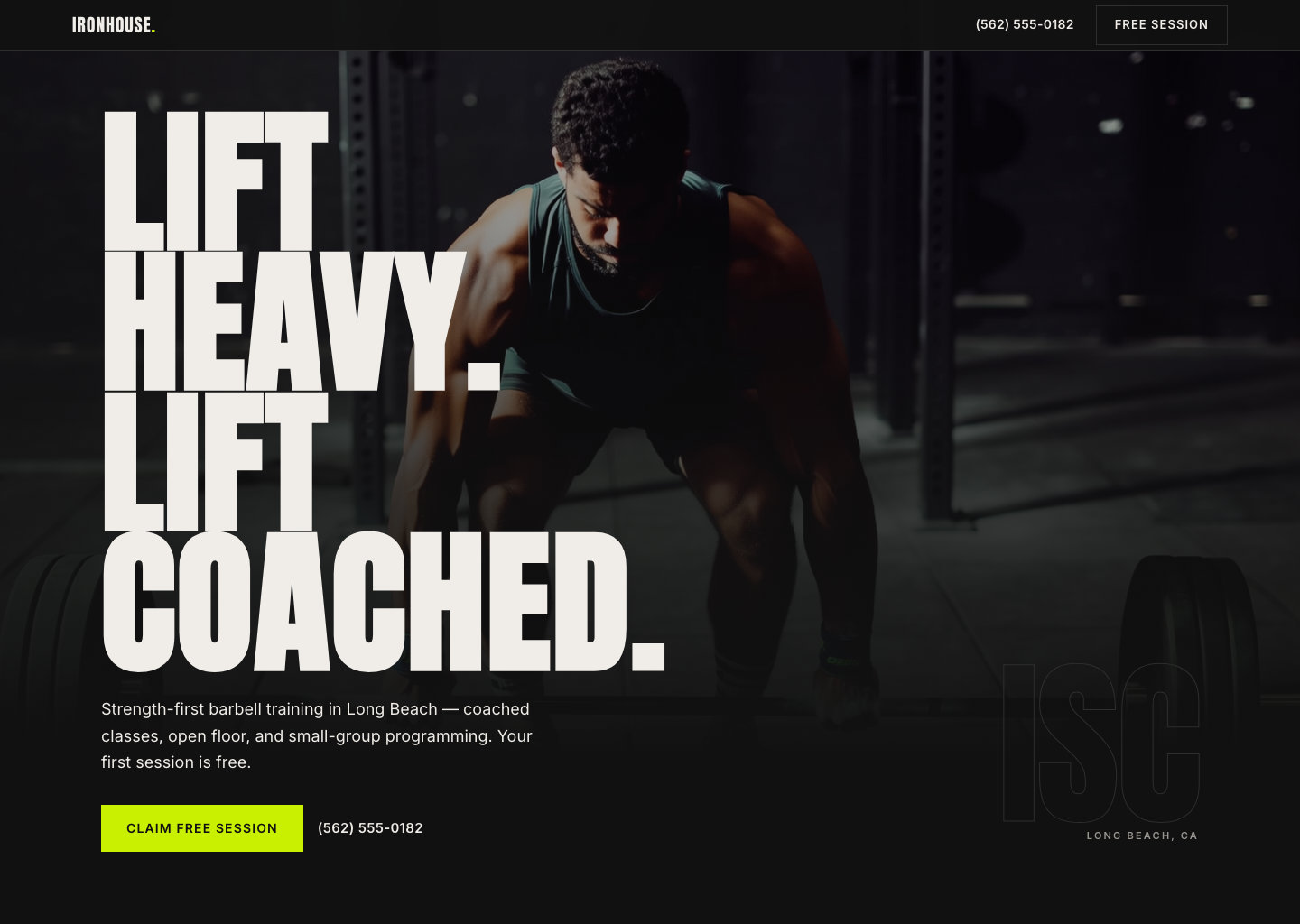 SiteFly engine demo — a strength-training gym website with class booking