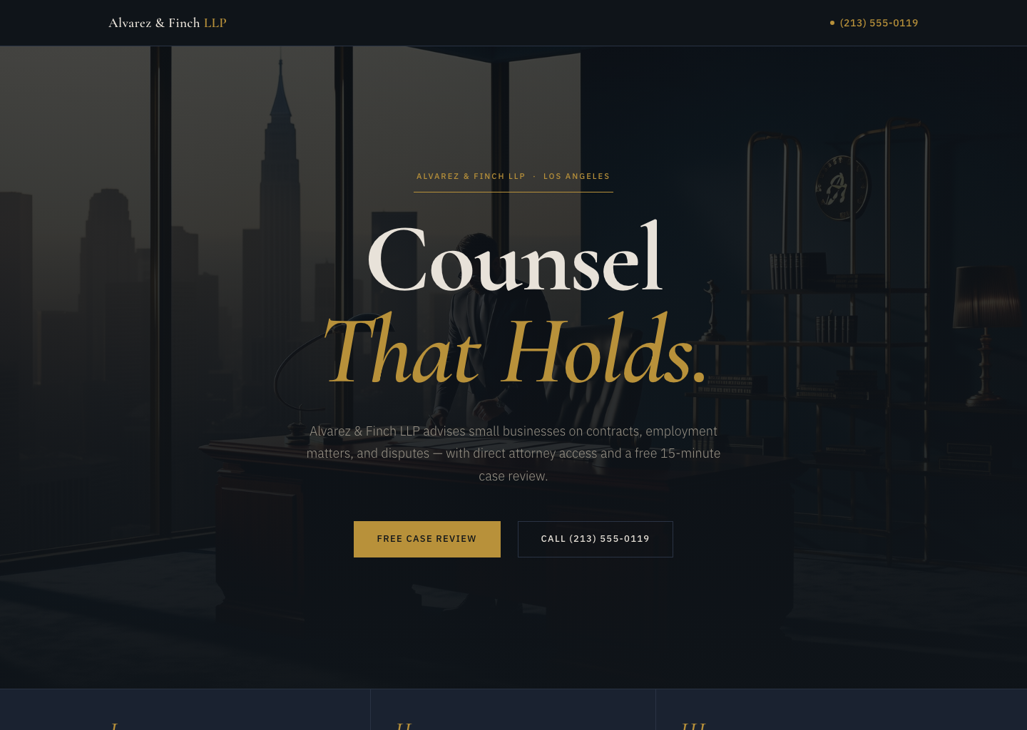 SiteFly engine demo — a consultation-first website for a boutique law firm