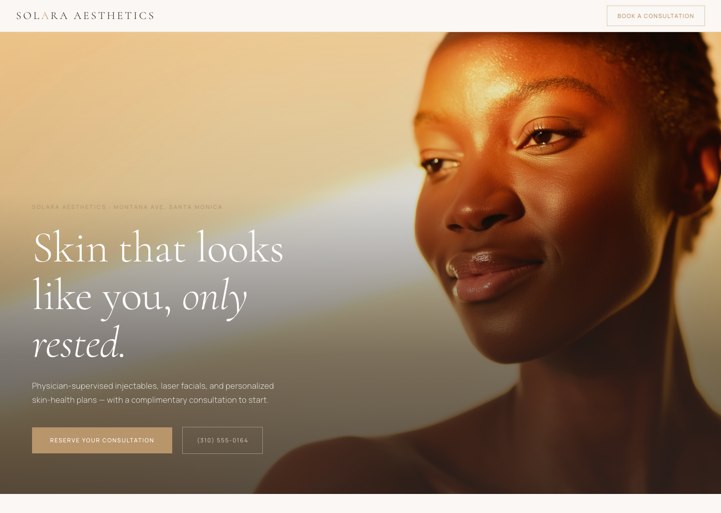 SiteFly engine demo — a consultation-booking website for a med spa