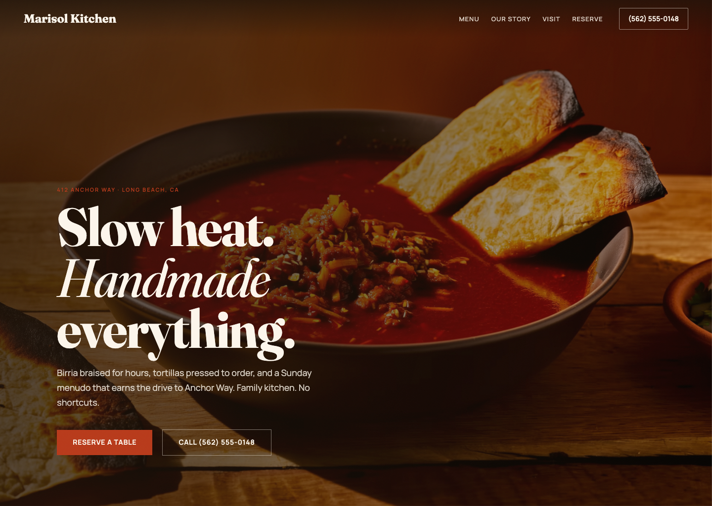 SiteFly engine demo — a cinematic reservation website for a Mexican restaurant